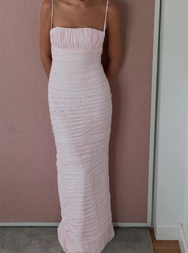 Elegant Sheath Spaghetti Strap Light Pink Satin Long Prom Dress Evening Dress SH2302