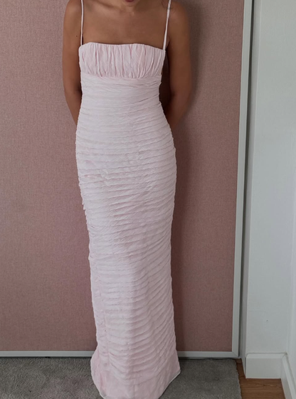 Elegant Sheath Spaghetti Strap Light Pink Satin Long Prom Dress Evening Dress SH2302