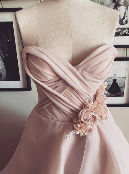 Gentle A Line Sweetheart Neck Flower Tiered Pink Tulle Long Party Dress Evening Dress SH2890