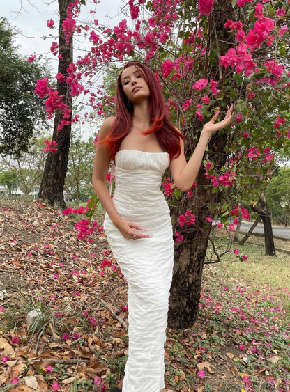 Elegant Sheath Spaghetti Strap Light White Long Prom Dress Evening Dress SH2303