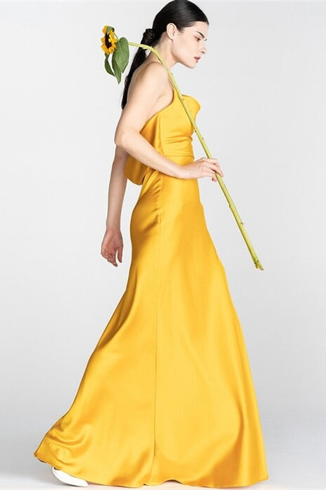 Yellow Long Slip Dress with Slit
