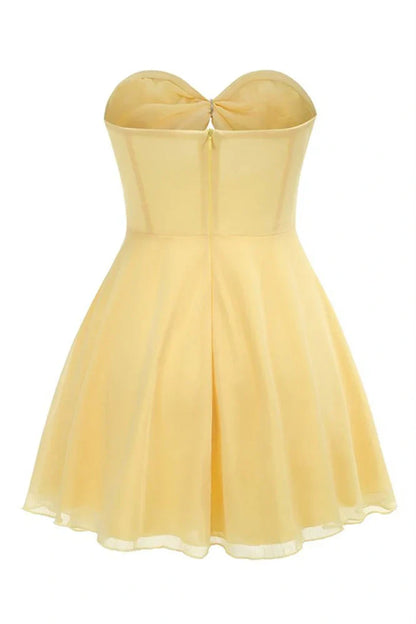 Yellow Sweetheart Strapless Illusion Empire Mini Homecoming Dress