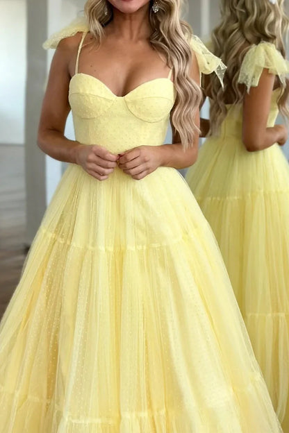 Yellow Tulle A-Line Sleeveless Party Prom Dress