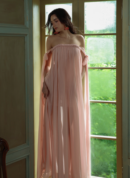 Gentle A Line Spaghetti Strap Pleated Light Pink Chiffon Prom Dress Formal Dress SH4170