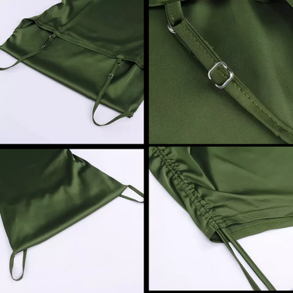 New Satin Green Prom Dress Spaghetti Strap Party Evening Dress  SH1401