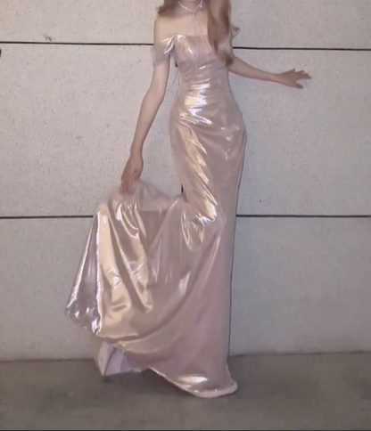 Romantic Light Pink Mermaid Satin Graduation Ball Gown 18th Birthday Dress with Slit SH4990