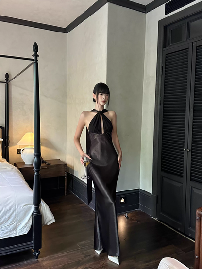 Classy Sleeveless Navy Blue Satin Mermaid Long Wedding Guest Dress Formal Backless Party Dress Evening Gown D2082