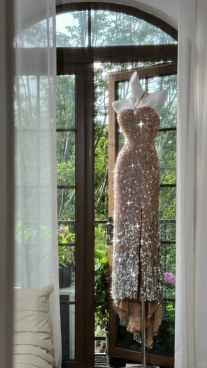 Gorgeous Halter Sequin Slit Mermaid Party Dress Long Evening Dress D878