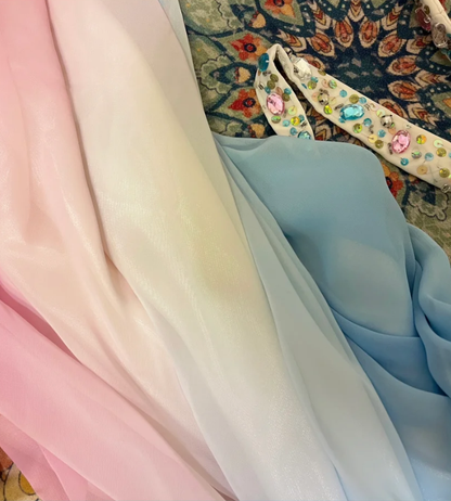 Vintage A Line Beaded Blue Pink Ombre Chiffon Prom Dress Wedding Guest Dress SH4652