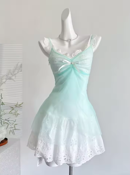 Elegant Spaghetti Straps Lace A Line Short Vacation Dress Short Birthday Dress D480