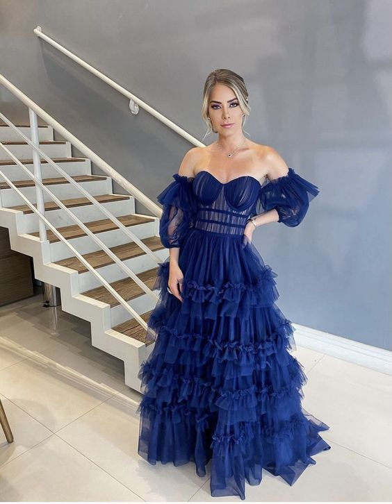 Navy Blue Prom Dress Sexy Party Dress  SH758