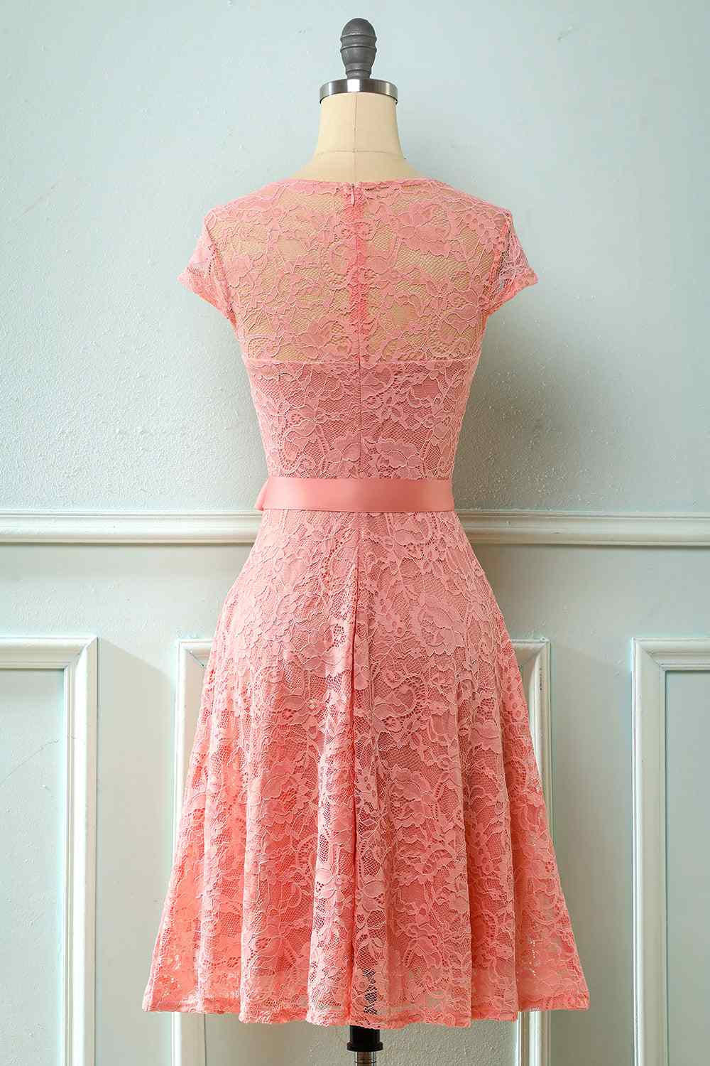 A-line Cap Sleeves Lace Sash Mini Bridesmaid Dress