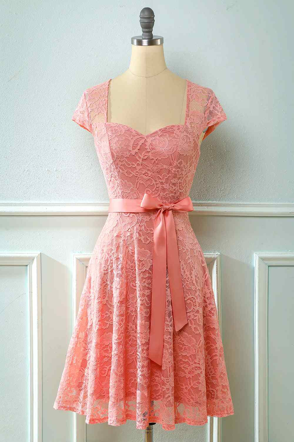 A-line Cap Sleeves Lace Sash Mini Bridesmaid Dress