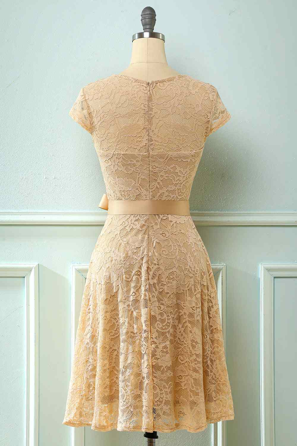 A-line Cap Sleeves Lace Sash Mini Bridesmaid Dress