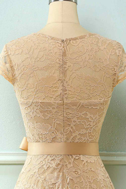 A-line Cap Sleeves Lace Sash Mini Bridesmaid Dress