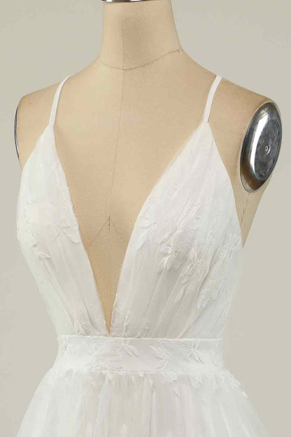 A-line Deep V Neck Crossed Back Embroidery Mini Homecoming Dress
