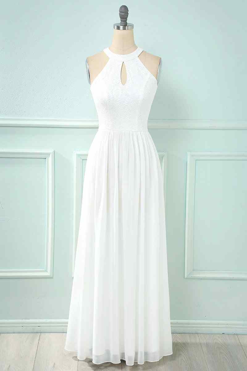 A-line Halter Lace Cut-Out Chiffon Long Bridesmaid Dress