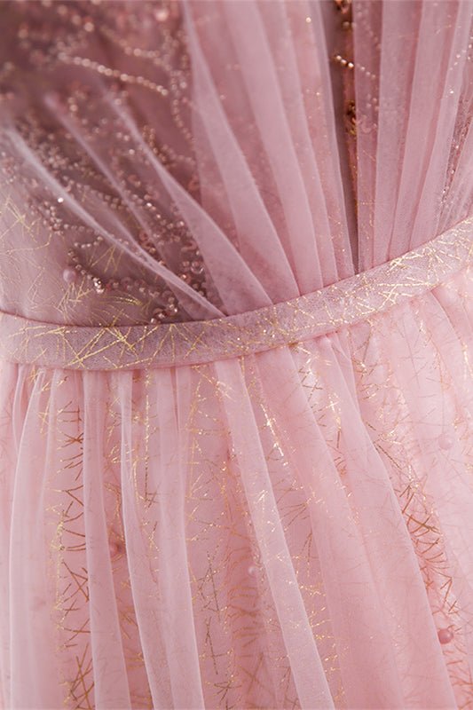 Tulle A-Line Short Sleeves Empire Maxi Party Prom Dress