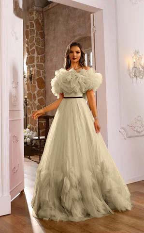 Romantic Pink Flower Off-the-shoulder Layered Couture Evening Dress