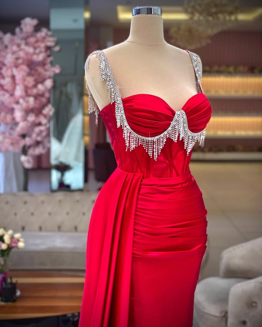 Elegant Green Sleeveless Straps Beadings Pleated Prom Dress