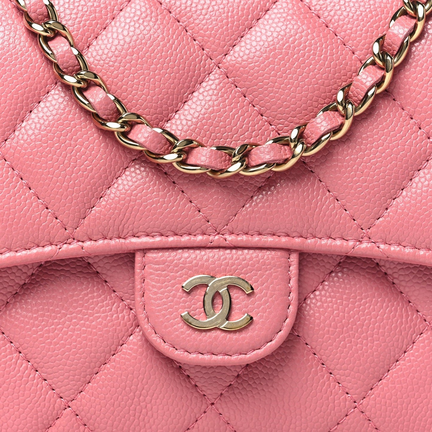 Caviar Quilted Flap Phone Holder With Chain Pink