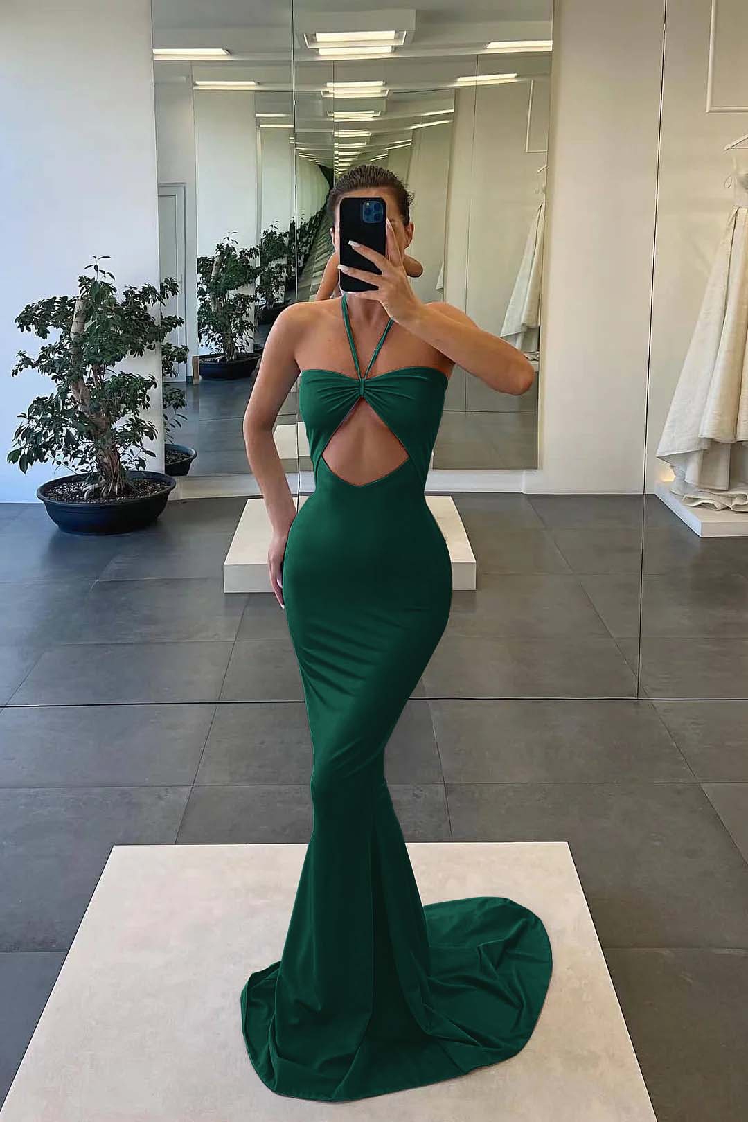 Blue Strapless Mermaid Evening Dress With Sleeveless Online Halter