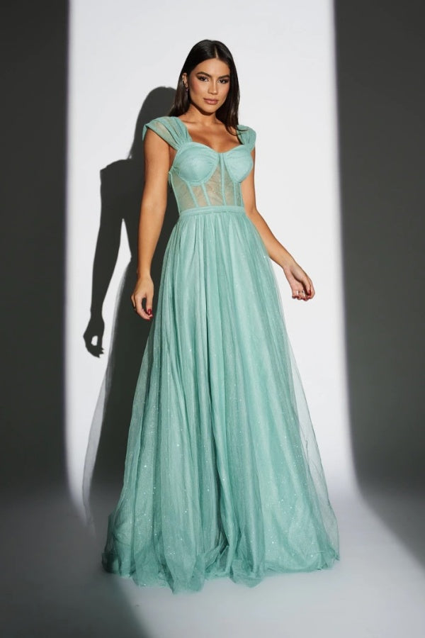Tulle Long A-Line Prom Dress Sleeveless
