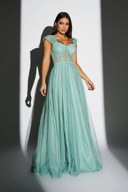 Tulle Long A-Line Prom Dress Sleeveless