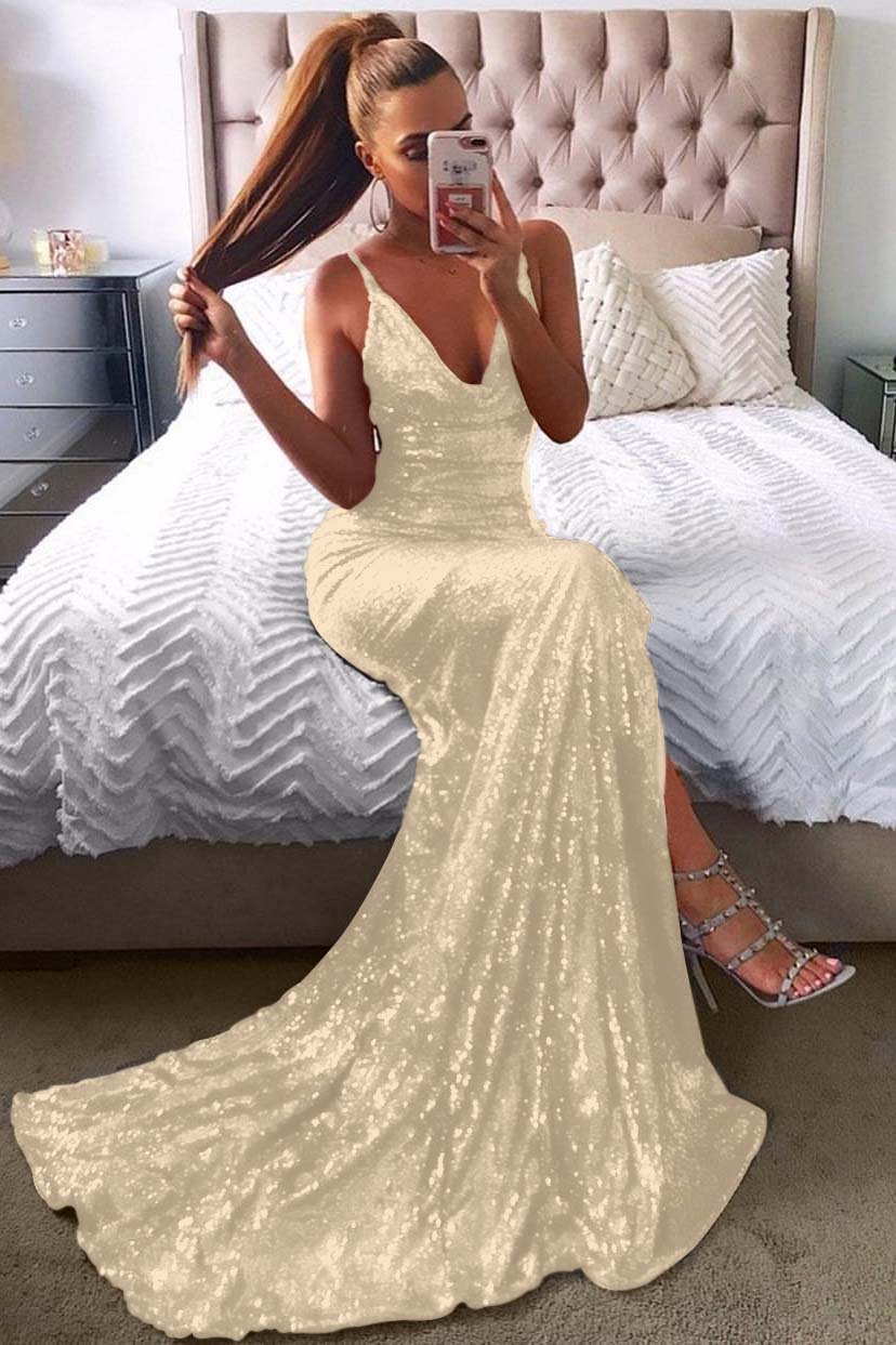 Backless Red Prom Dress With Sequins