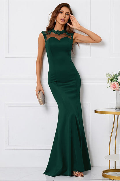 Black Mermaid Sleeveless Evening Dress High Collar With Beadings Online