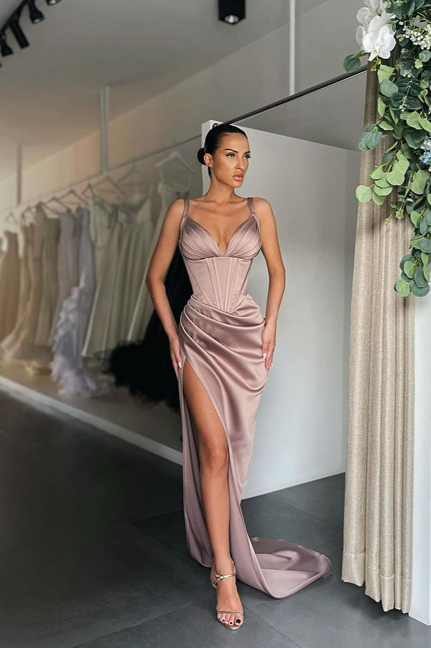 Modern V-Neck Slit Prom Dress Sleeveless
