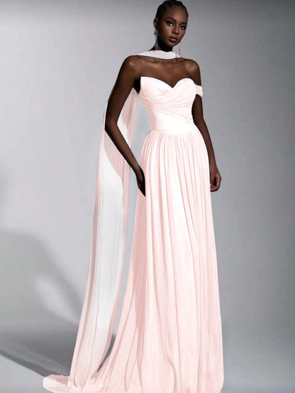 Dusty Blue One Shoulder Sweetheart Evenign Dress in Chiffon With Split