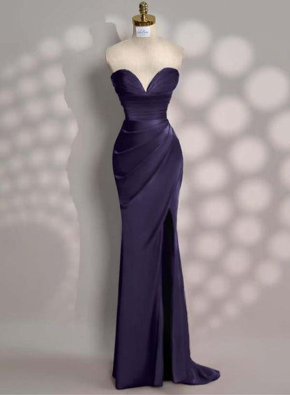 Charming Red Slit Pleated Evening Dress