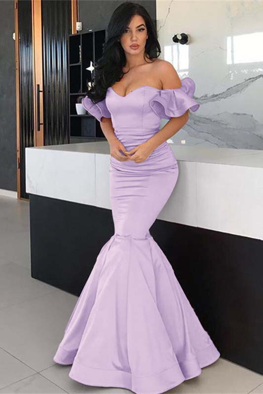 Off-the-Shoulder Coral Long Mermaid Prom Dress
