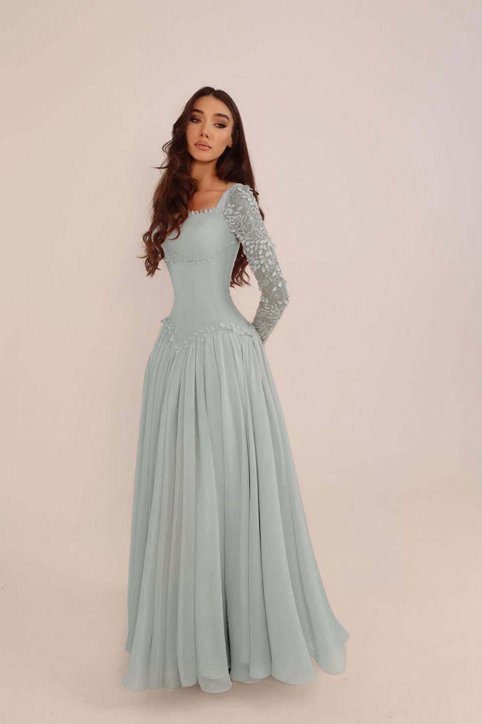Glamorous Candy Pink Chiffon Long Sleeves Long Evening Dress With Sequins