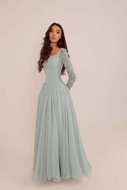 Glamorous Candy Pink Chiffon Long Sleeves Long Evening Dress With Sequins