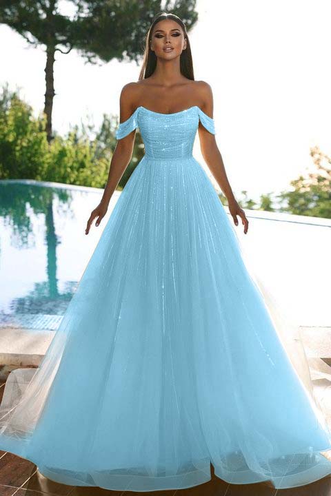 Sleeveless Strapless Off-Shoulders A-Line Sequins Prom Dress