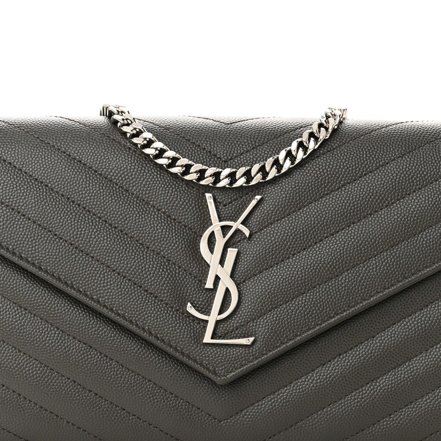 Grain De Poudre Matelasse Chevron Monogram Chain Wallet Fog