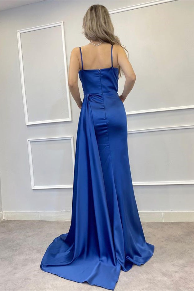 Beadings Long Spaghetti-Straps Mermaid Prom Dress Split With Ruffles