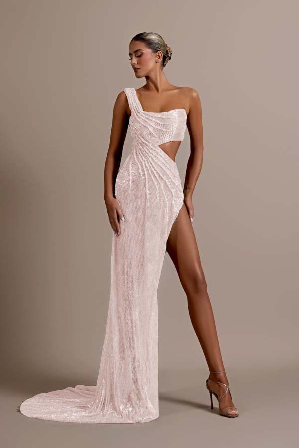 Mint Green One Shoulder Long Prom Dress Sleeveless with Split