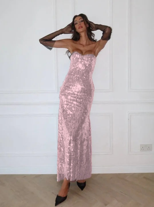 Blue Strapless Sleeveless Mermaid Evening Dress with Sequins