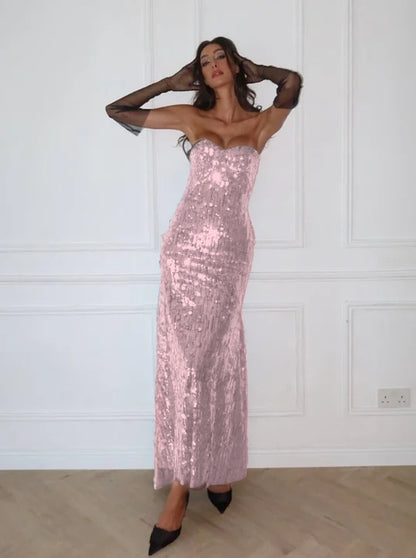 Blue Strapless Sleeveless Mermaid Evening Dress with Sequins