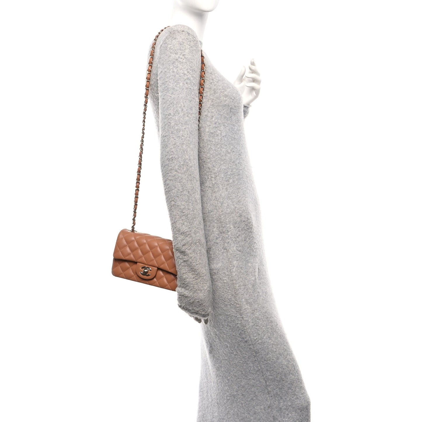 Lambskin Quilted Mini Rectangular Flap Brown