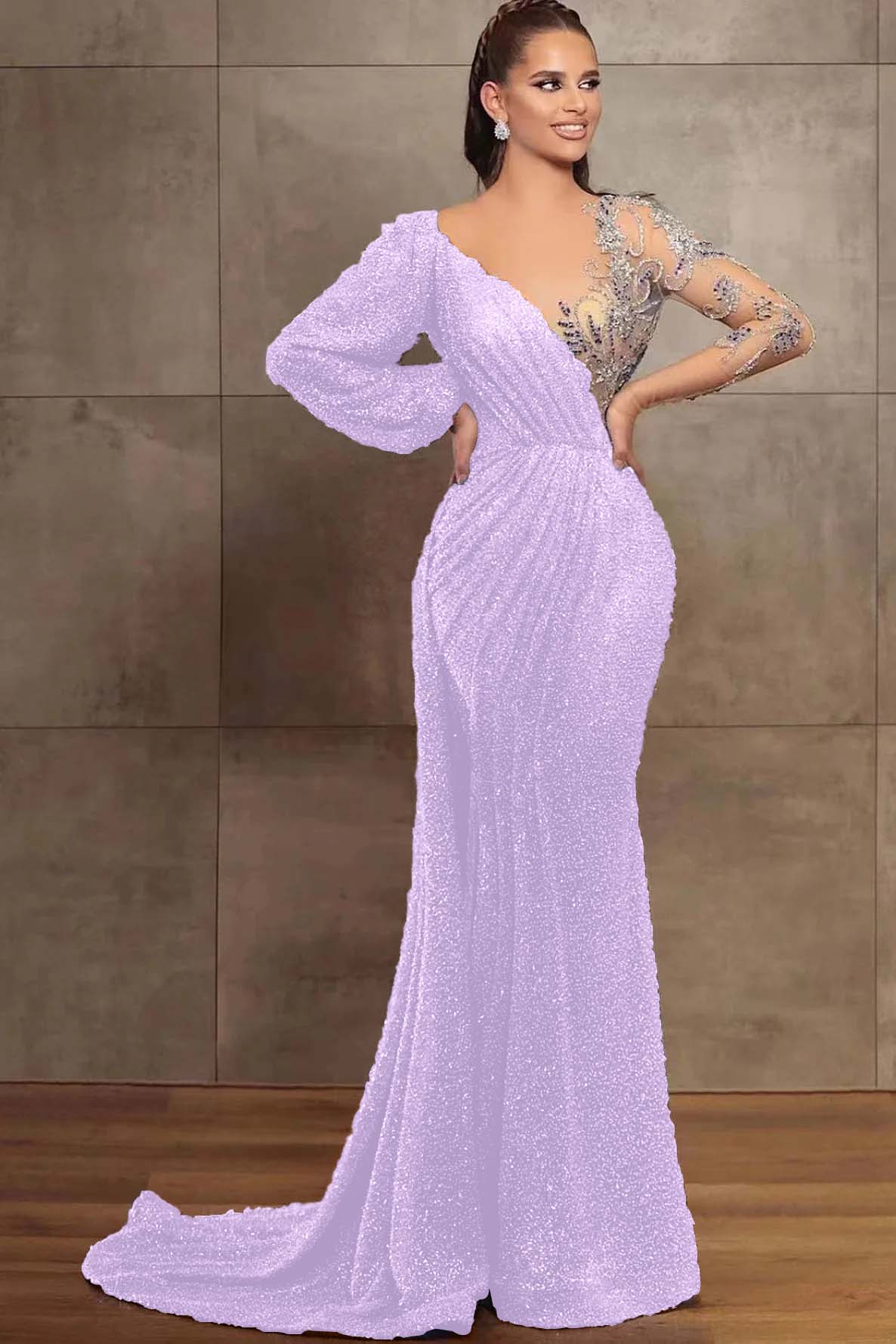 Amazing V-Neck Long Sleeves Mermaid Evening Dress With Sequins Beads