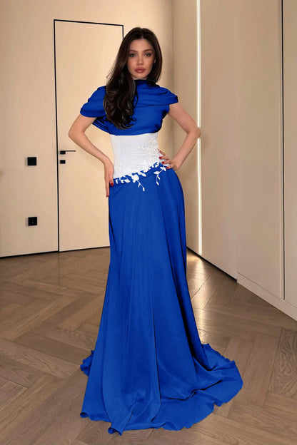 Stunning Chiffon Pleated Embroidery Evening Dress with Draped Shawl Neck