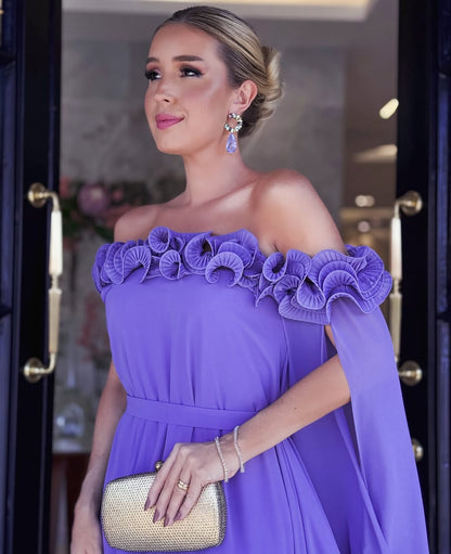 Purple Sleeveless Strapless Off-Shoulders Handmade Flower Prom Dress