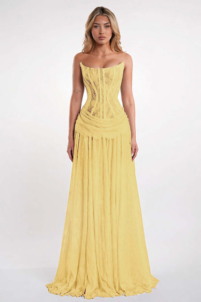 Elegant Black Strapless Evening Dress Sheath Floor Length With Lace