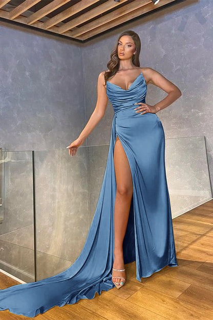 Mermaid Long Pleated Slit Prom Dress