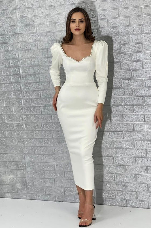 White Long Sleeves Mermaid Evening Dress For Evening Party