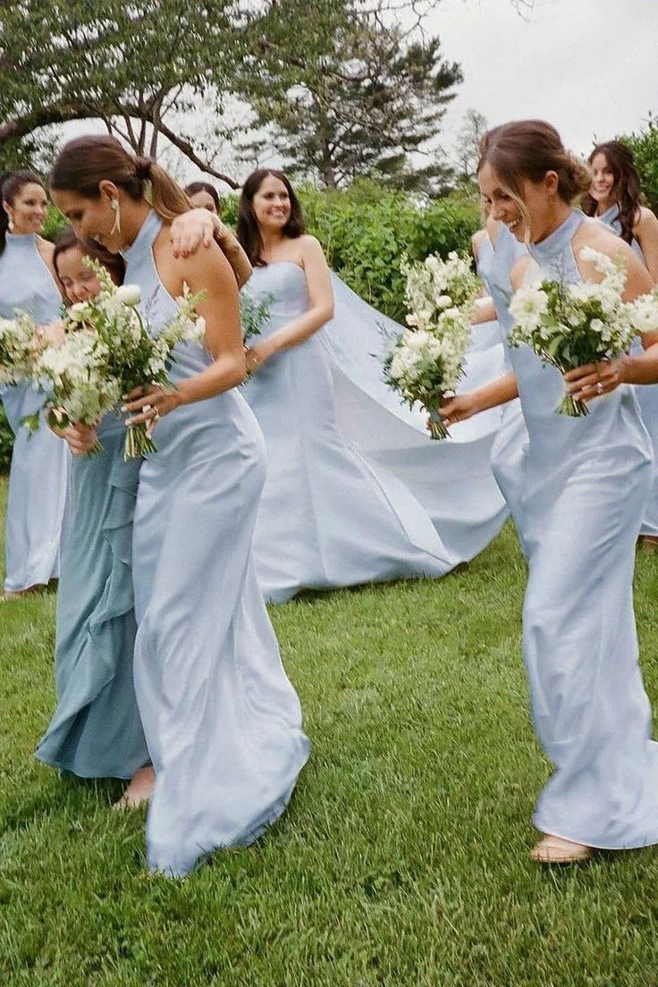 Simple Sheath Halter White Satin Open Back Evening Dress Bridesmaid Dress SH2694